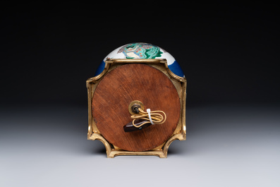 A Chinese famille verte  powder-blue-ground 'mythical animal' vase with gilt bronze lamp mounts, 19th C.