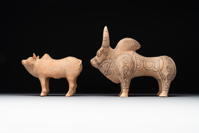 A varied collection of four terracotta animal sculptures and two bowls, Indus Valley, Iran, Pakistan and Afghanistan, 29th/3rd C. B.C.