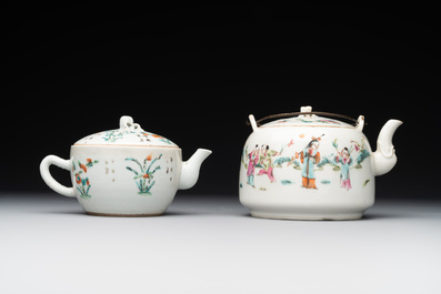 A varied collection of seven Chinese famille rose, verte and monochrome wares, 19th C.