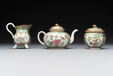 A Chinese Canton famille rose four-piece tea service, 19th C.