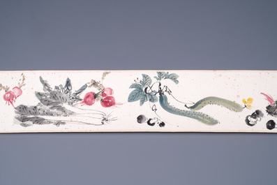 Zhang Daqian 張大千 (1898-1983): 'Fruit and vegetables', ink and colour on paper, with 'Zitan' wooden box, dated 1957
