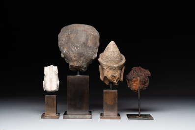 A varied collection of eight pottery, stone and stucco fragments, Asia, 2nd C. B.C. and later