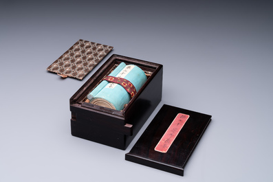 Zhang Daqian 張大千 (1898-1983): 'Fruit and vegetables', ink and colour on paper, with 'Zitan' wooden box, dated 1957