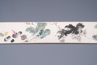Zhang Daqian 張大千 (1898-1983): 'Fruit and vegetables', ink and colour on paper, with 'Zitan' wooden box, dated 1957