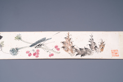 Zhang Daqian 張大千 (1898-1983): 'Fruit and vegetables', ink and colour on paper, with 'Zitan' wooden box, dated 1957