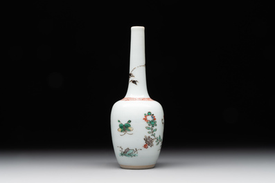 A Chinese famille verte vase with floral design, Kangxi
