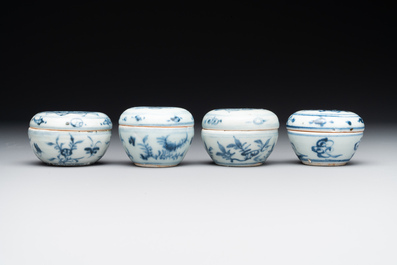 A varied collection of 22 Chinese blue and white jarlets, covered boxes and miniature vases, Ming