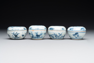 A varied collection of 22 Chinese blue and white jarlets, covered boxes and miniature vases, Ming