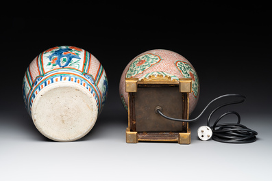 Two Chinese wucai vases, one mounted as a lamp, Transitional period