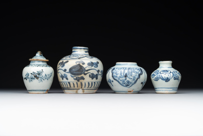 A varied collection of 22 Chinese blue and white jarlets, covered boxes and miniature vases, Ming