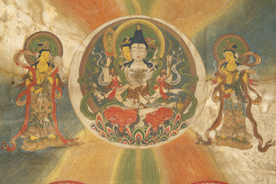 A rare Japanese Buddhist painting depicting Usnisavijaya, signed Ku Yue Baixie 哭月拜寫, probably 17/18th C.