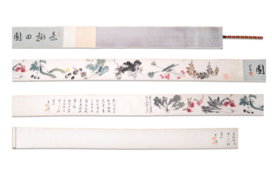 Zhang Daqian 張大千 (1898-1983): 'Fruit and vegetables', ink and colour on paper, with 'Zitan' wooden box, dated 1957