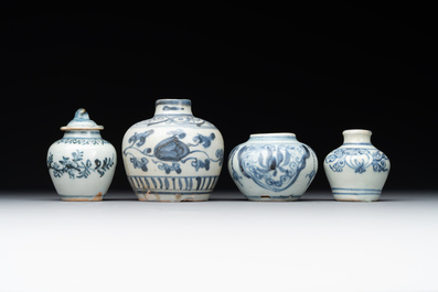 A varied collection of 22 Chinese blue and white jarlets, covered boxes and miniature vases, Ming