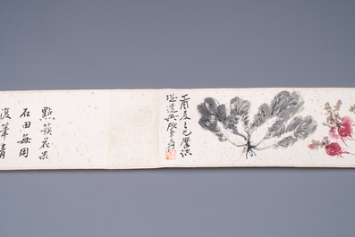 Zhang Daqian 張大千 (1898-1983): 'Fruit and vegetables', ink and colour on paper, with 'Zitan' wooden box, dated 1957