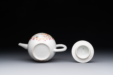 A Chinese famille rose Meissen-style teapot and stand, Qianlong