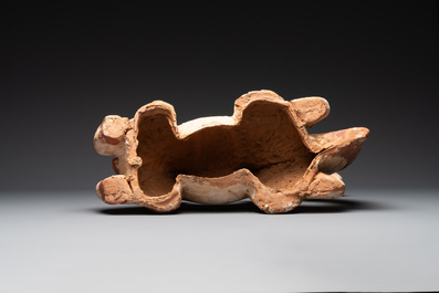 A pair of Chinese polychrome-painted terracotta camels with saddles, Tang