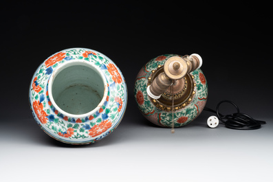 Two Chinese wucai vases, one mounted as a lamp, Transitional period