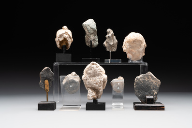 A collection of 9 Gandhara grey schist and stucco fragments of Buddha and divinities, 1/2nd C.