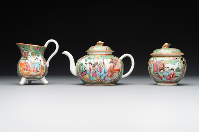 A Chinese Canton famille rose four-piece tea service, 19th C.