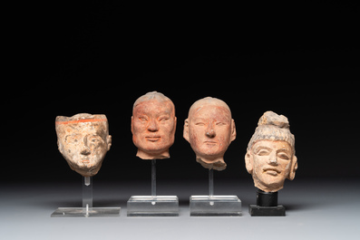 A varied collection of eight pottery, stone and stucco fragments, Asia, 2nd C. B.C. and later
