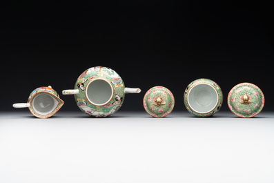 A Chinese Canton famille rose four-piece tea service, 19th C.