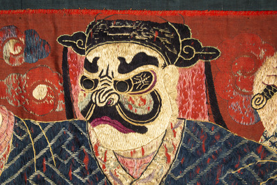 A Chinese embroidered 'Eight Immortals' silk panel, 19th C.