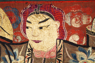 A Chinese embroidered 'Eight Immortals' silk panel, 19th C.