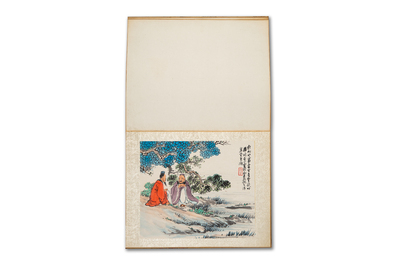 Chinese school: 'Album with eight various works', ink and colour on paper, 20th C.