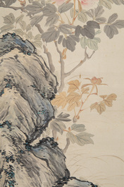 Feng Chaoran 馮超然 (1882-1954) and Jiang Hanting 江寒汀 (1904-1963): 'Peony' and 'Two squirrels on the persimmon tree', ink and colour on paper