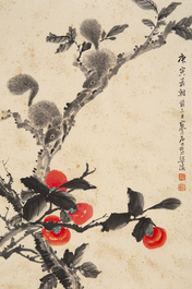 Feng Chaoran 馮超然 (1882-1954) and Jiang Hanting 江寒汀 (1904-1963): 'Peony' and 'Two squirrels on the persimmon tree', ink and colour on paper