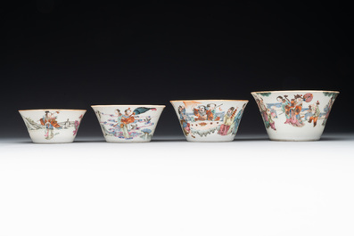 A rare set of eight Chinese famille rose 'Sanxing' nesting bowls, Tongzhi mark and of the period