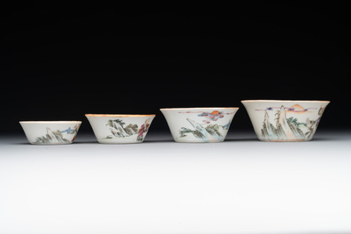 A rare set of eight Chinese famille rose 'Sanxing' nesting bowls, Tongzhi mark and of the period