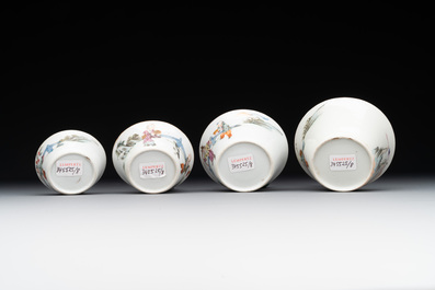 A rare set of eight Chinese famille rose 'Sanxing' nesting bowls, Tongzhi mark and of the period