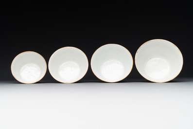 A rare set of eight Chinese famille rose 'Sanxing' nesting bowls, Tongzhi mark and of the period