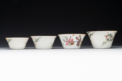 A rare set of eight Chinese famille rose 'Sanxing' nesting bowls, Tongzhi mark and of the period