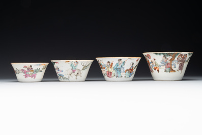 A rare set of eight Chinese famille rose 'Sanxing' nesting bowls, Tongzhi mark and of the period