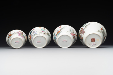 A rare set of eight Chinese famille rose 'Sanxing' nesting bowls, Tongzhi mark and of the period
