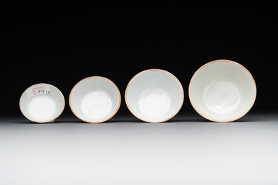 A rare set of eight Chinese famille rose 'Sanxing' nesting bowls, Tongzhi mark and of the period