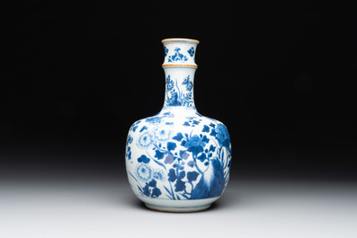 A Chinese blue and white bottle-shaped huqqa base with floral design for the Islamic market, Kangxi