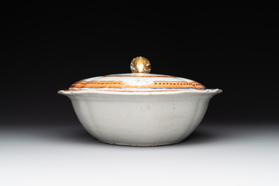 A pair of Chinese export 'EHA' monogrammed 'landscape' tureens, covers and stands, Jiaqing, ca. 1800