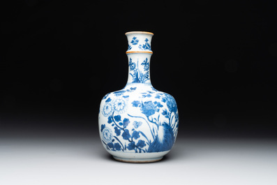 A Chinese blue and white bottle-shaped huqqa base with floral design for the Islamic market, Kangxi