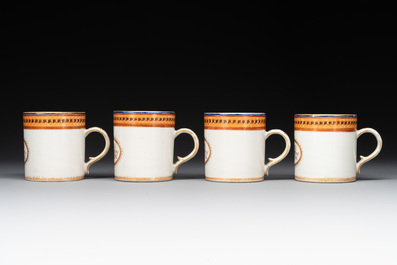 Four Chinese export 'EHA' monogrammed 'landscape' cups and saucers, Jiaqing, ca. 1800