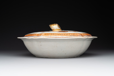 A pair of Chinese export 'EHA' monogrammed 'landscape' tureens, covers and stands, Jiaqing, ca. 1800