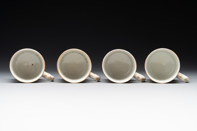 Four Chinese export 'EHA' monogrammed 'landscape' cups and saucers, Jiaqing, ca. 1800
