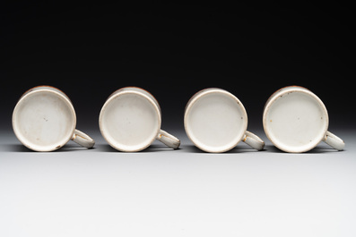 Four Chinese export 'EHA' monogrammed 'landscape' cups and saucers, Jiaqing, ca. 1800