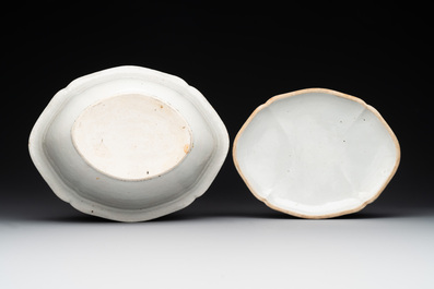 A pair of Chinese export 'EHA' monogrammed 'landscape' tureens, covers and stands, Jiaqing, ca. 1800