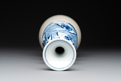 A rare Chinese blue and white, celadon-and-ge-glazed triple gourd vase, Kangxi