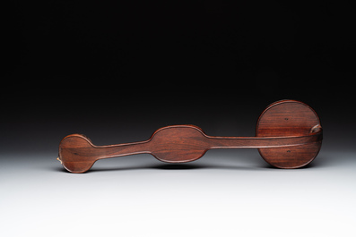 A Chinese wooden ruyi with white jade and a pair of table screens with jade, 19th C.