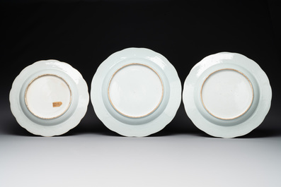 Three Chinese famille rose 'river landscape' dishes, Qianlong