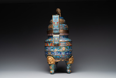 A pair of Chinese cloisonn&eacute; censers with covers and stands, 19/20th C.